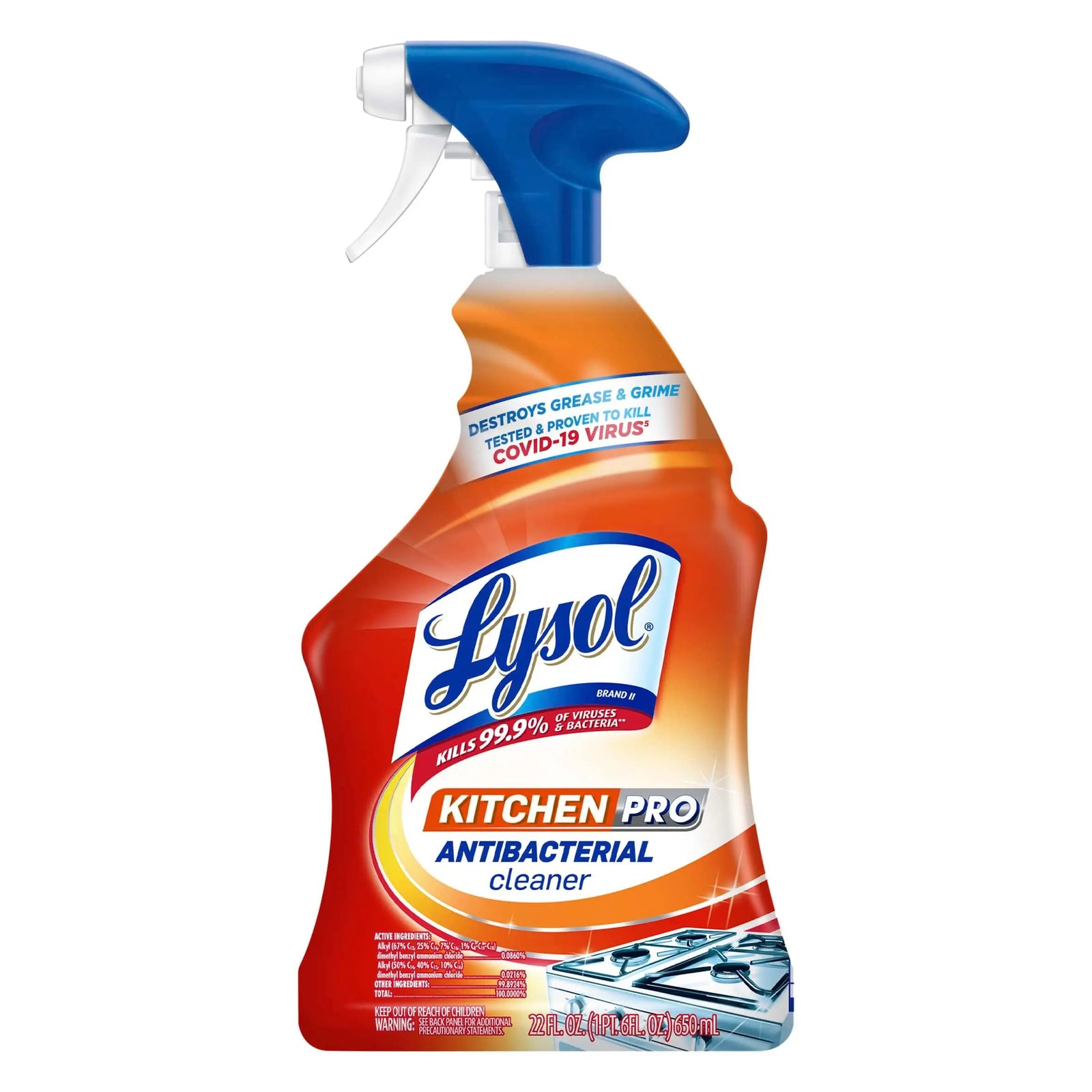 Lysol Pro Kitchen Spray Cleaner and Degreaser, Antibacterial All Purpose Cleaning Spray for Kitchens, Countertops, Ovens, and Appliances, Citrus Scent, 22oz 