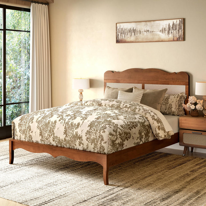 MAISON ARTS Queen Bed Frame with Adjustable Headboard, Wooden Bedframe 
