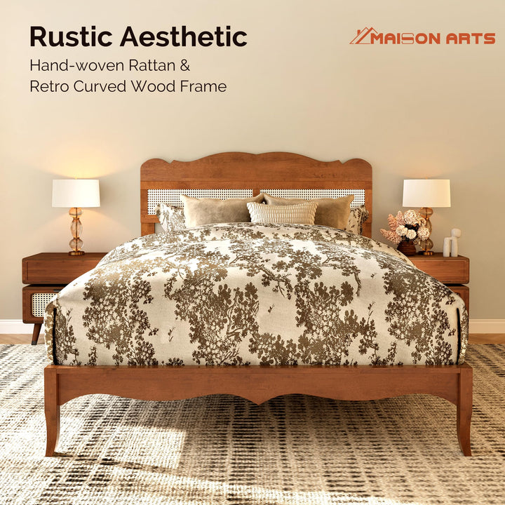 MAISON ARTS Queen Bed Frame with Adjustable Headboard, Wooden Bedframe 