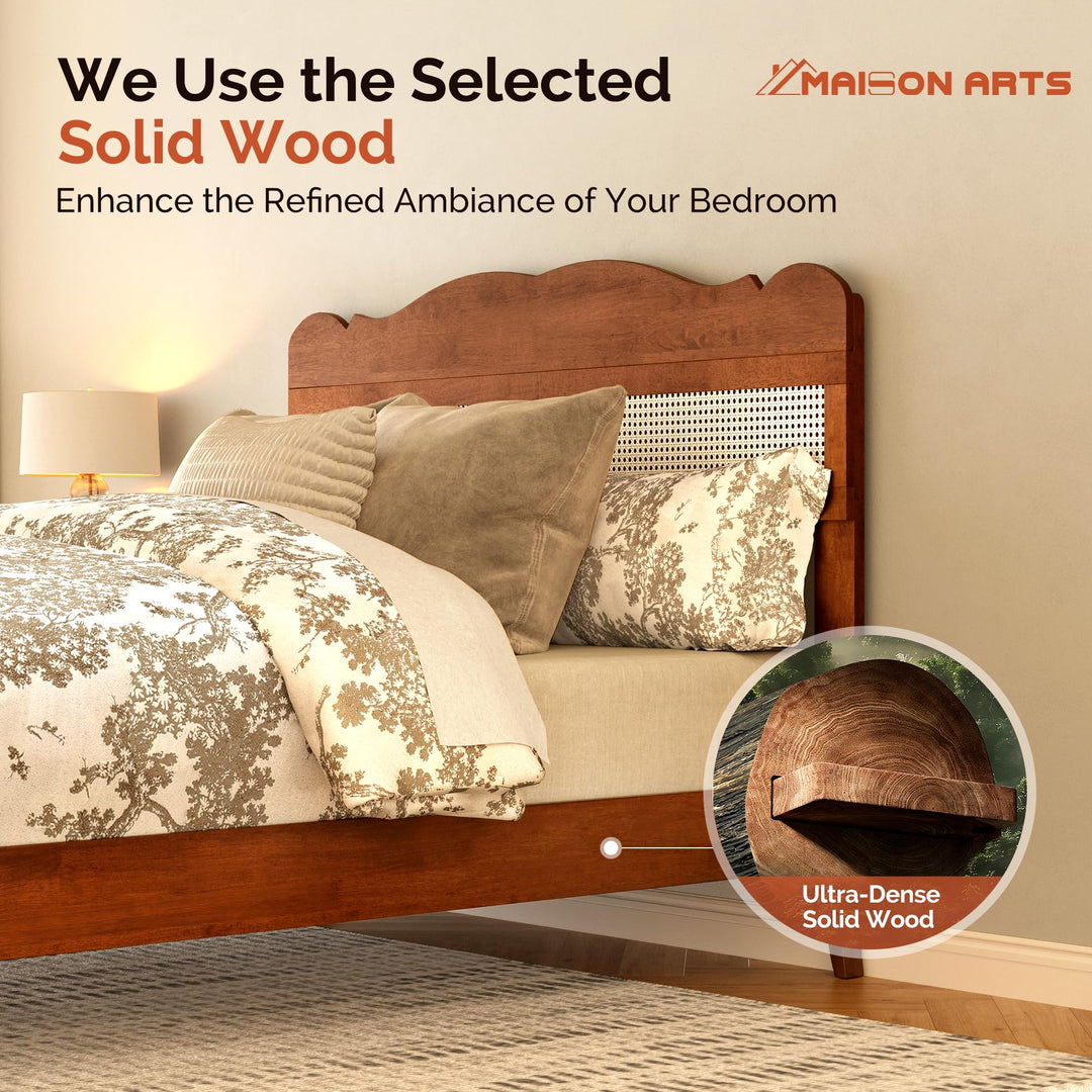 MAISON ARTS Queen Bed Frame with Adjustable Headboard, Wooden Bedframe 