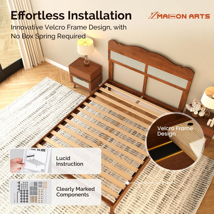MAISON ARTS Queen Bed Frame with Adjustable Headboard, Wooden Bedframe 