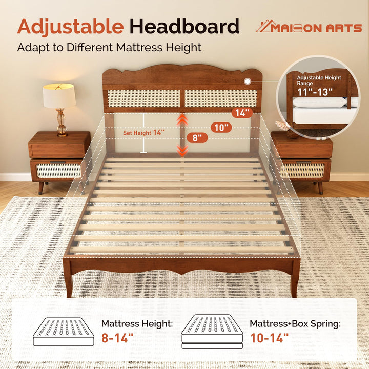 MAISON ARTS Queen Bed Frame with Adjustable Headboard, Wooden Bedframe 