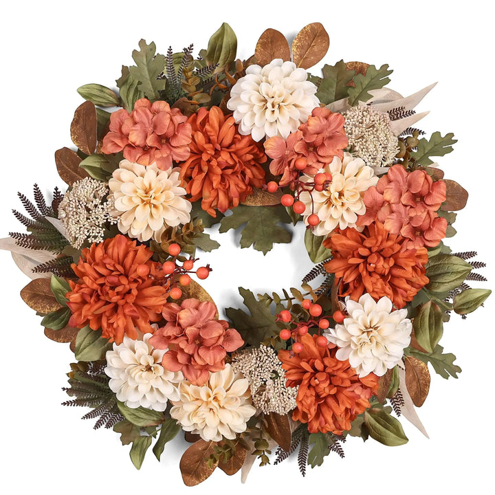MDSTBN 24" Fall Wreaths for Front Door with Mums Dahlias Queen Anne&