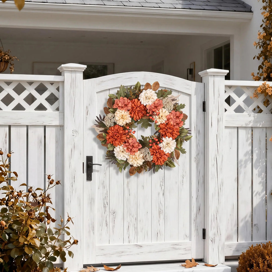 MDSTBN 24" Fall Wreaths for Front Door with Mums Dahlias Queen Anne&