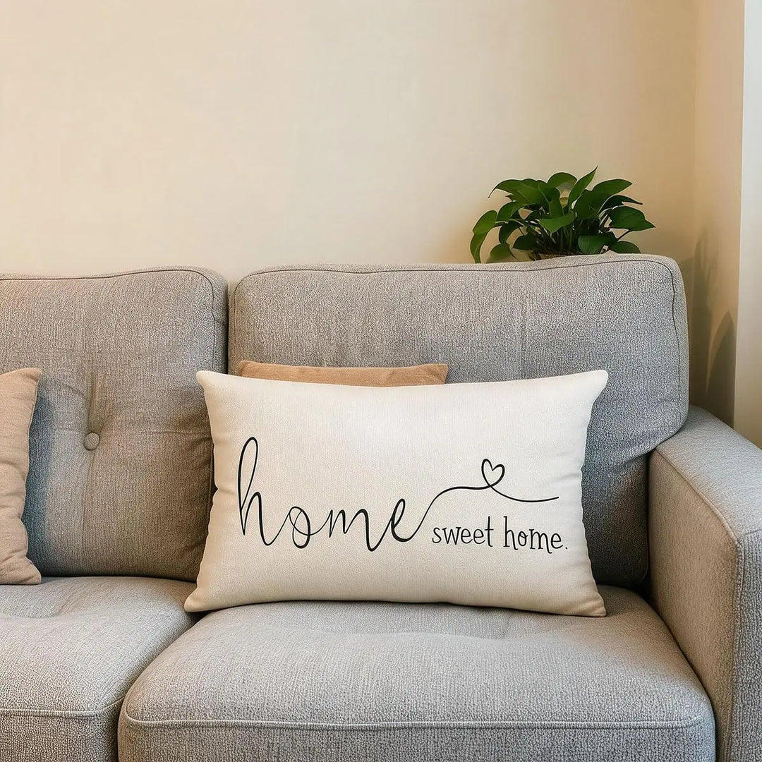 MFGNEH Home Sweet Home Quotes Farmhouse Pillow Cover, 12x20 Inch, Beige