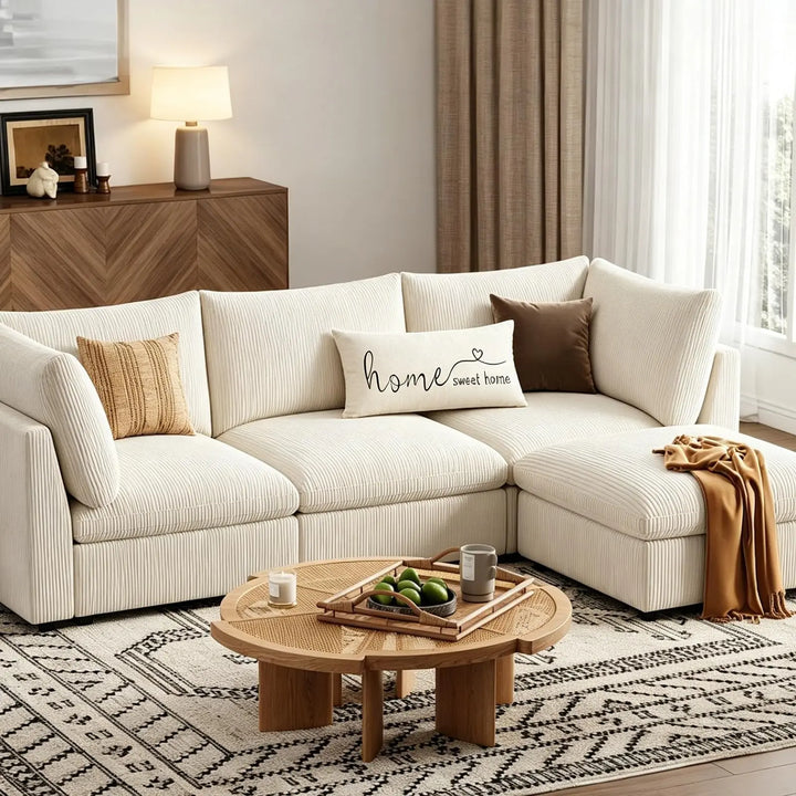 MFGNEH Home Sweet Home Quotes Farmhouse Pillow Cover, 12x20 Inch, Beige