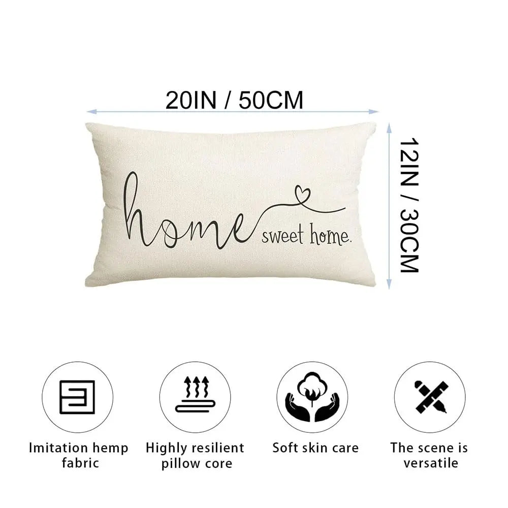 MFGNEH Home Sweet Home Quotes Farmhouse Pillow Cover, 12x20 Inch, Beige