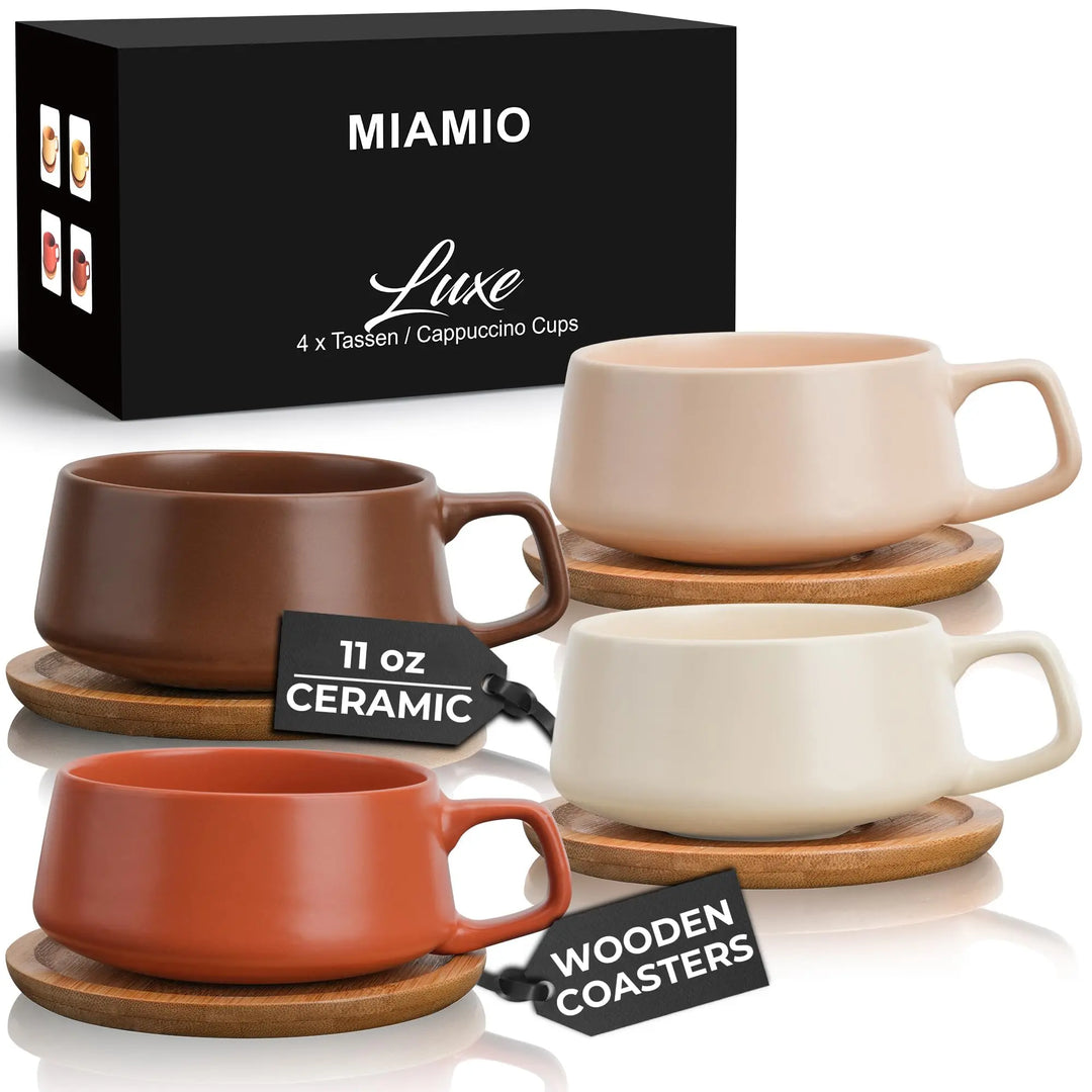 MIAMIO Cappuccino Cup Set of 4, Ceramic 9.5oz, Luxe Beige Pastel