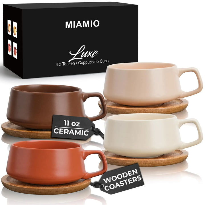MIAMIO Cappuccino Cup Set of 4, Ceramic 9.5oz, Luxe Beige Pastel