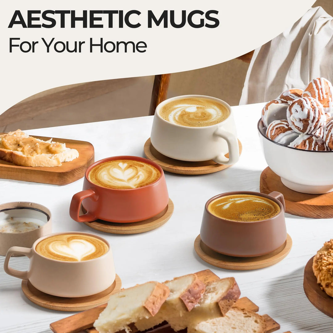 MIAMIO Cappuccino Cup Set of 4, Ceramic 9.5oz, Luxe Beige Pastel