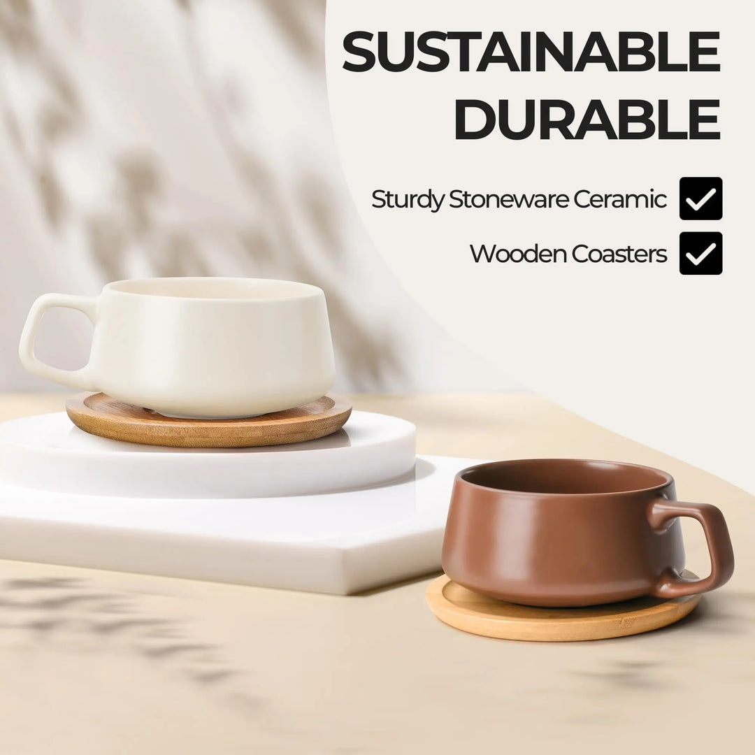 MIAMIO Cappuccino Cup Set of 4, Ceramic 9.5oz, Luxe Beige Pastel