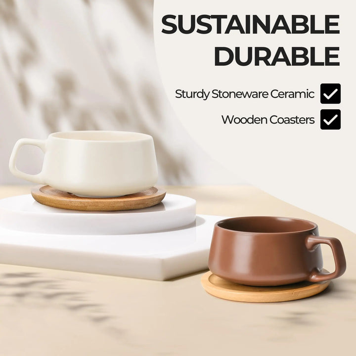 MIAMIO Cappuccino Cup Set of 4, Ceramic 9.5oz, Luxe Beige Pastel