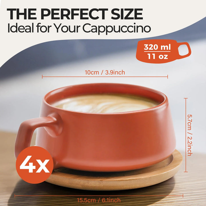 MIAMIO Cappuccino Cup Set of 4, Ceramic 9.5oz, Luxe Beige Pastel