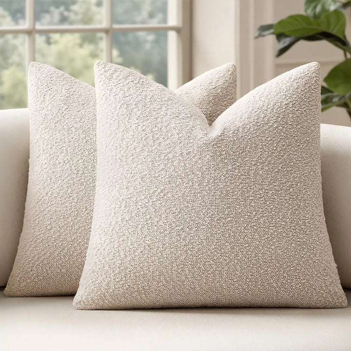MIULEE 18x18 Decorative Lumbar Boucle Couch Pillow Covers Beige