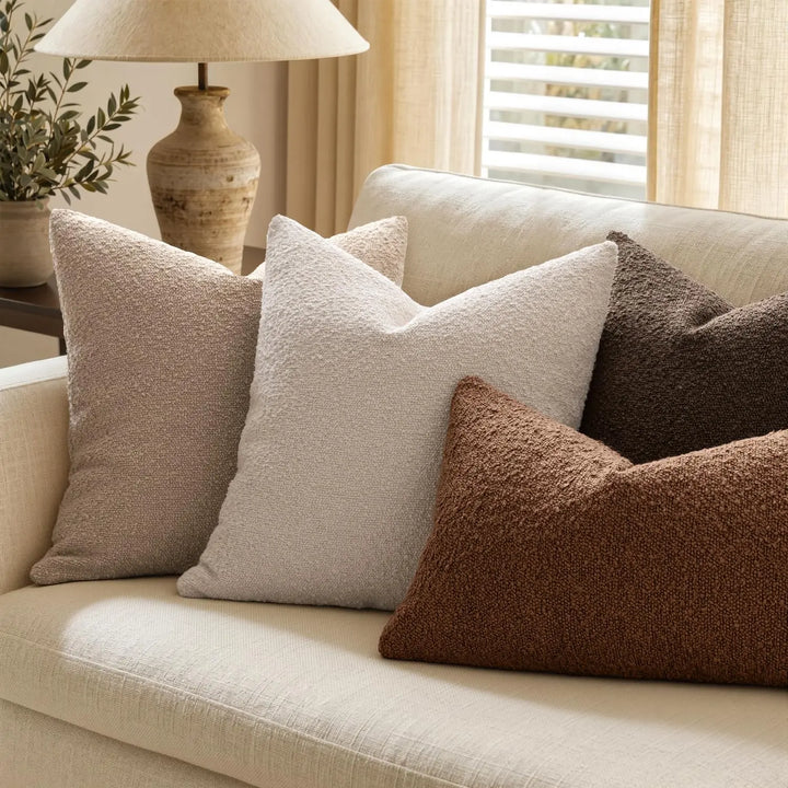 MIULEE 18x18 Decorative Lumbar Boucle Couch Pillow Covers Beige