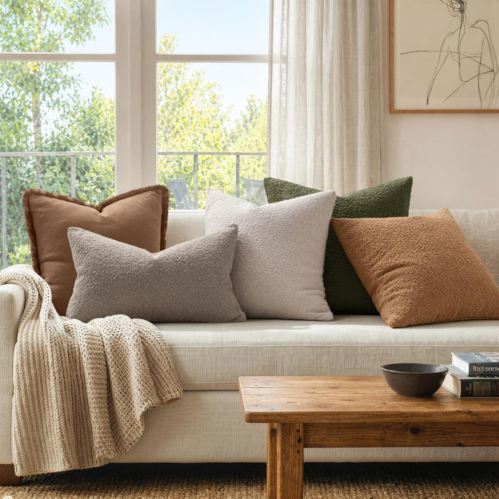 MIULEE 18x18 Decorative Lumbar Boucle Couch Pillow Covers Beige 