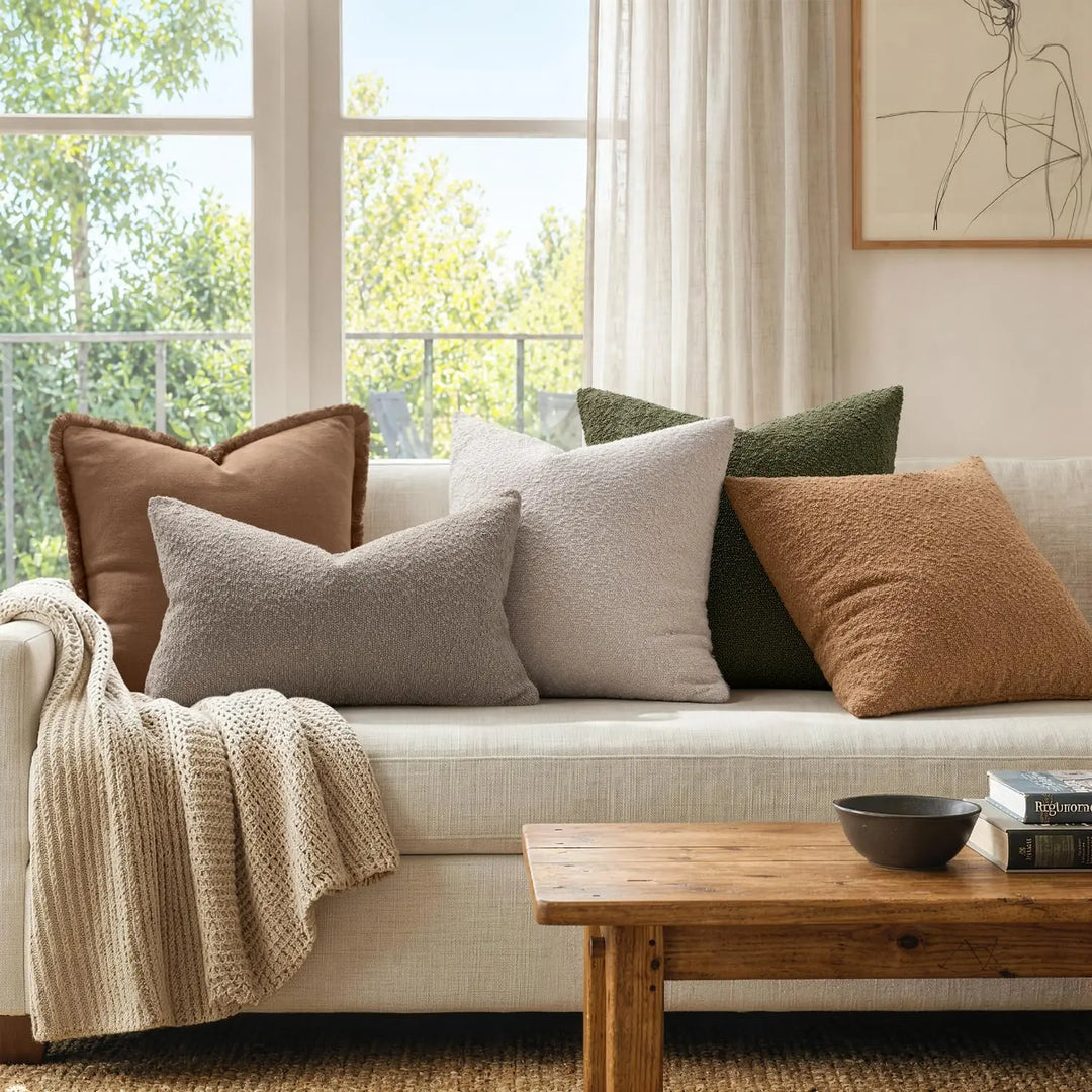 MIULEE 18x18 Decorative Lumbar Boucle Couch Pillow Covers Beige