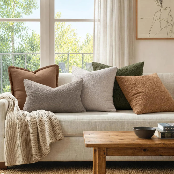MIULEE 18x18 Decorative Lumbar Boucle Couch Pillow Covers Beige