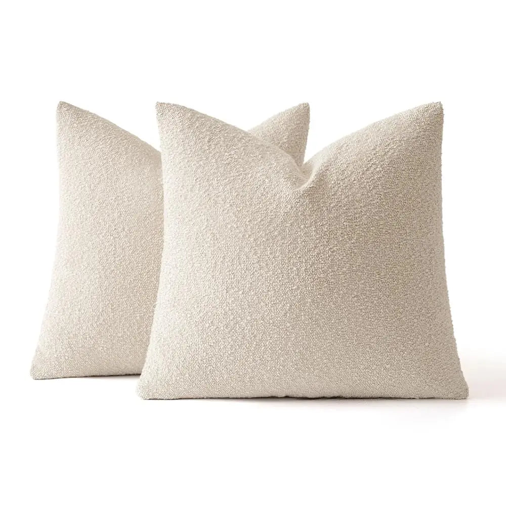 MIULEE 18x18 Decorative Lumbar Boucle Couch Pillow Covers Beige