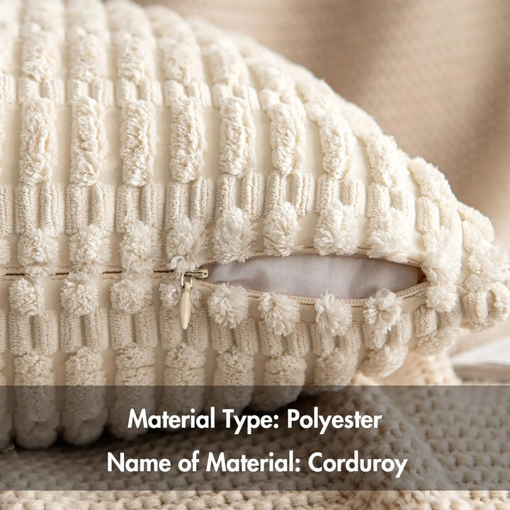 MIULEE Corduroy Decorative Throw Pillow Covers 18x18 Cream White Pack of 2