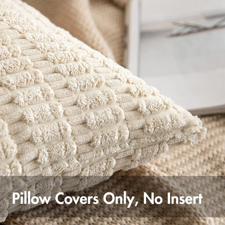 MIULEE Corduroy Decorative Throw Pillow Covers 18x18 Cream White Pack of 2