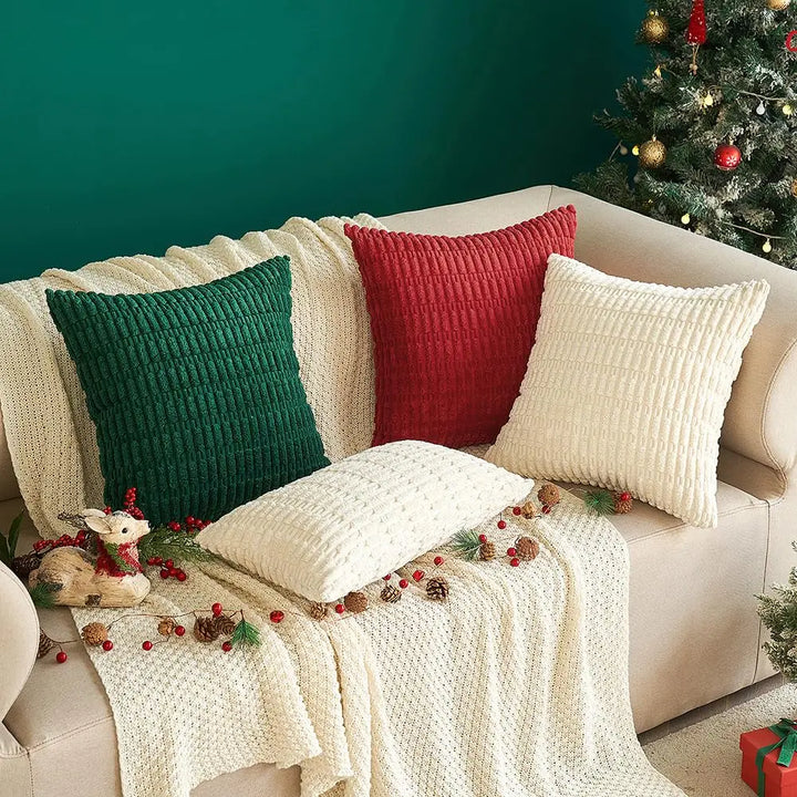 MIULEE Corduroy Decorative Throw Pillow Covers 18x18 Cream White Pack of 2