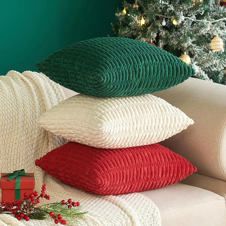 MIULEE Corduroy Decorative Throw Pillow Covers 18x18 Cream White Pack of 2