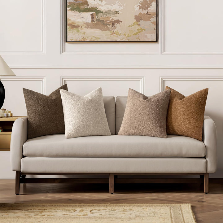 MIULEE Fall Decorative Boucle Throw Pillow Covers 18x18 Brown Set of 4 