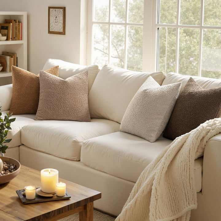 MIULEE Fall Decorative Boucle Throw Pillow Covers 18x18 Brown Set of 4 