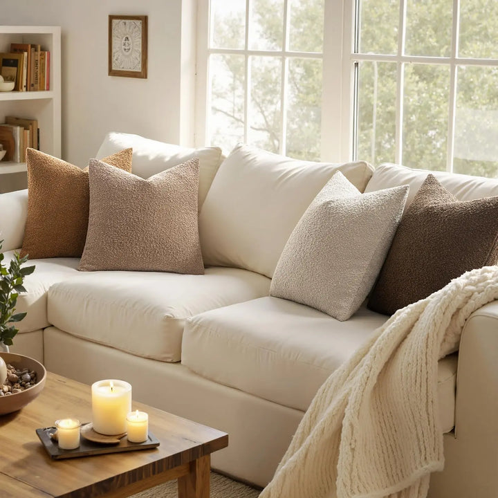 MIULEE Fall Decorative Boucle Throw Pillow Covers 18x18 Brown Set of 4
