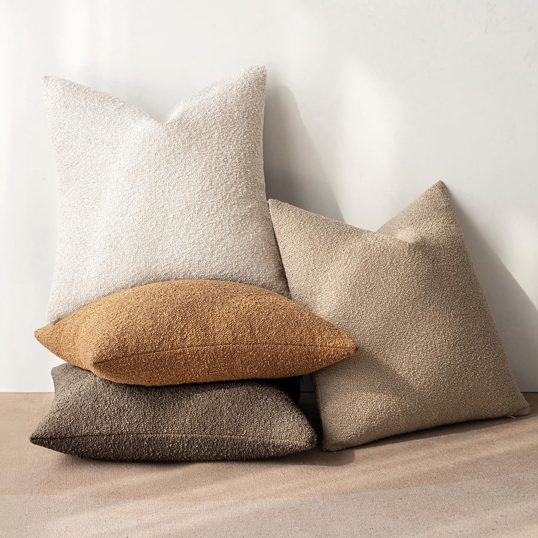 MIULEE Fall Decorative Boucle Throw Pillow Covers 18x18 Brown Set of 4 