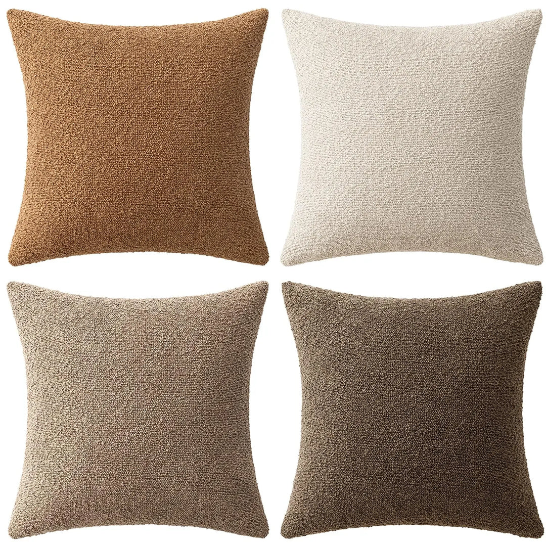 MIULEE Fall Decorative Boucle Throw Pillow Covers 18x18 Brown Set of 4
