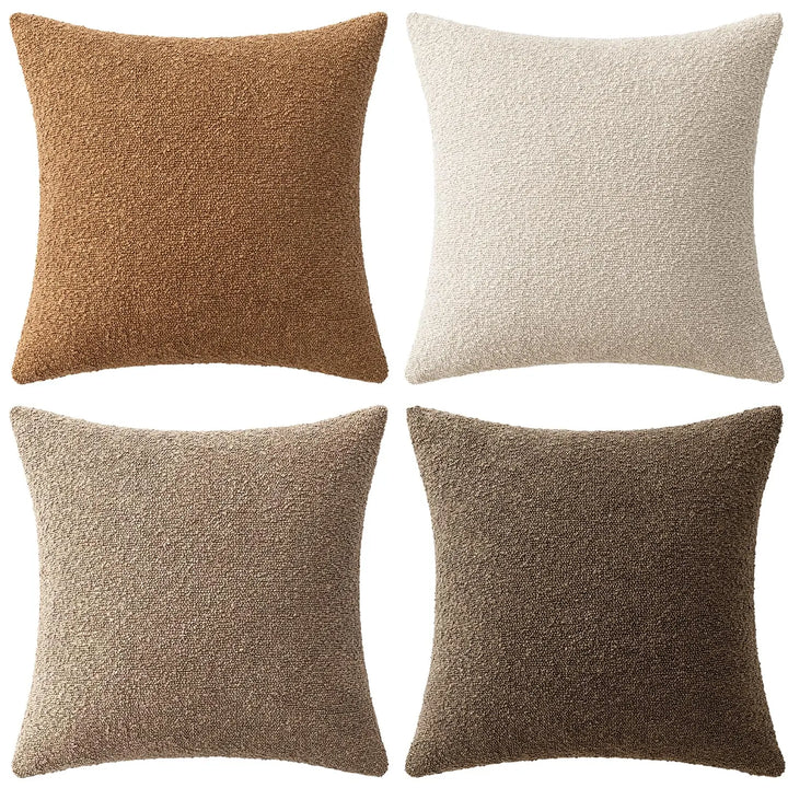 MIULEE Fall Decorative Boucle Throw Pillow Covers 18x18 Brown Set of 4