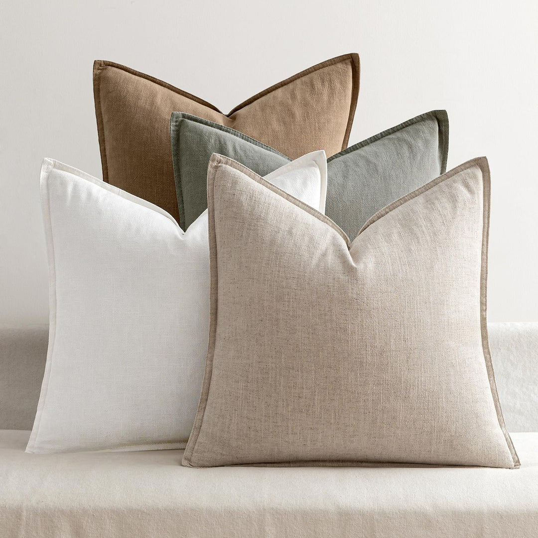 MIULEE Neutral Boho Linen Decorative Pillow Covers 18x18 Inch Pack of 4 