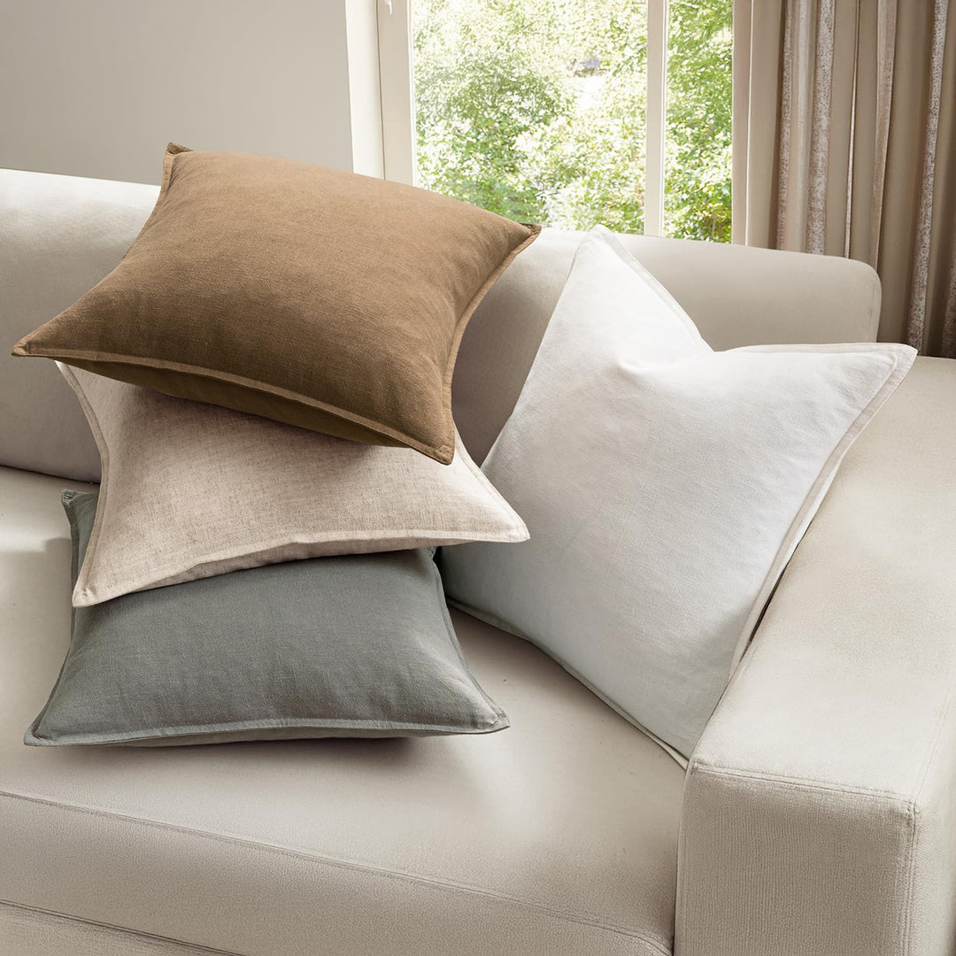 MIULEE Neutral Boho Linen Decorative Pillow Covers 18x18 Inch Pack of 4 