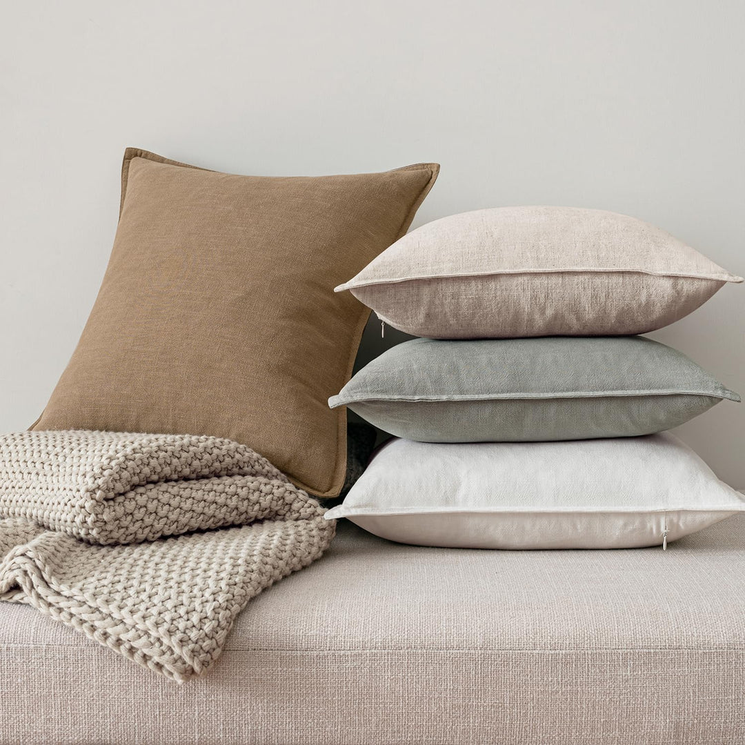 MIULEE Neutral Boho Linen Decorative Pillow Covers 18x18 Inch Pack of 4 