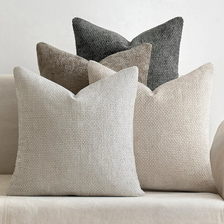 MIULEE Soft Decorative Chenille Pillow Covers Neutral 18x18 Pack of 4 