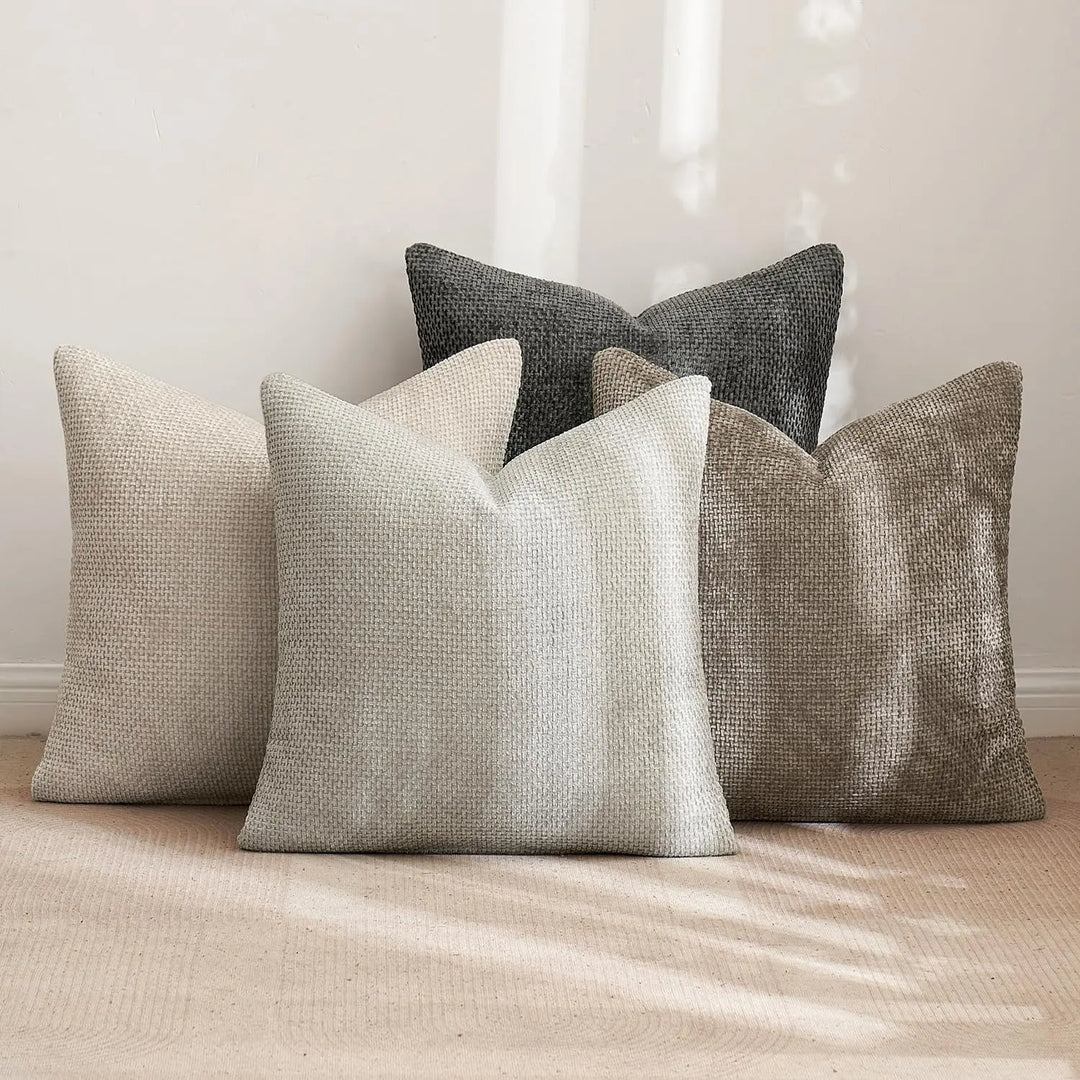 MIULEE Soft Decorative Chenille Pillow Covers Neutral 18x18 Pack of 4 