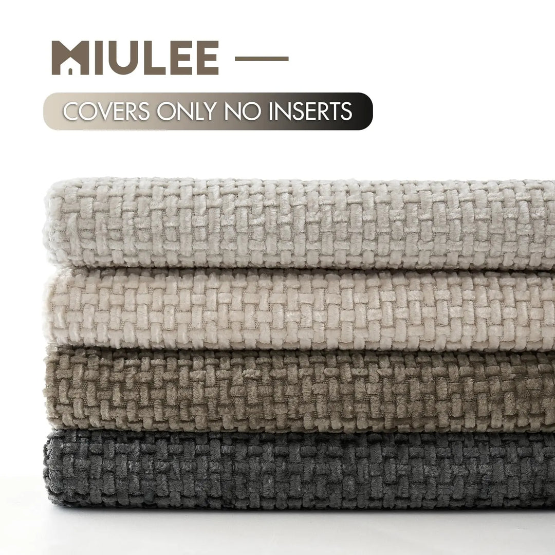 MIULEE Soft Decorative Chenille Pillow Covers Neutral 18x18 Pack of 4 