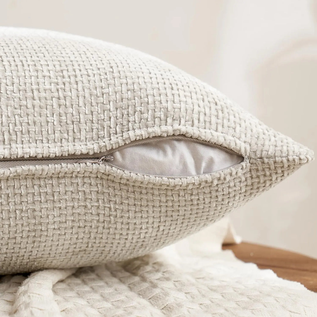 MIULEE Soft Decorative Chenille Pillow Covers Neutral 18x18 Pack of 4 