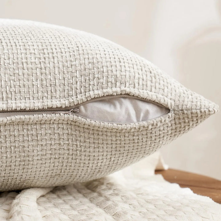 MIULEE Soft Decorative Chenille Pillow Covers Neutral 18x18 Pack of 4 