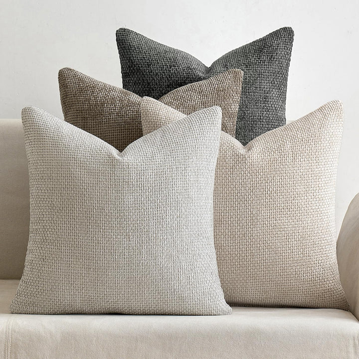 MIULEE Soft Decorative Chenille Pillow Covers Neutral 18x18 Pack of 4 