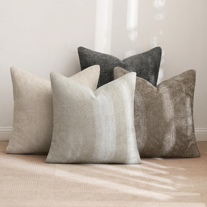 MIULEE Soft Decorative Chenille Pillow Covers Neutral 18x18 Pack of 4 