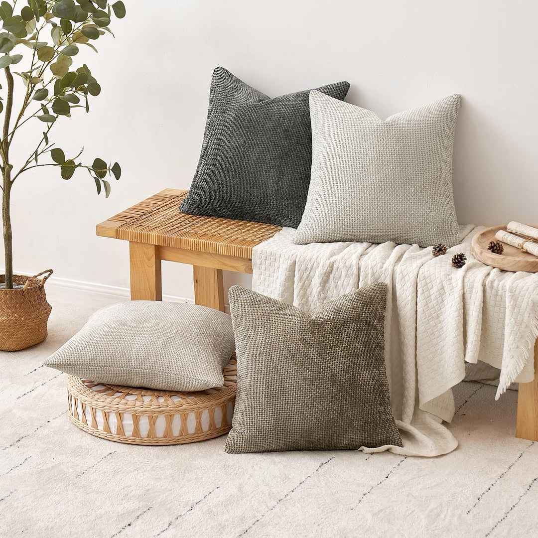 MIULEE Soft Decorative Chenille Pillow Covers Neutral 18x18 Pack of 4 