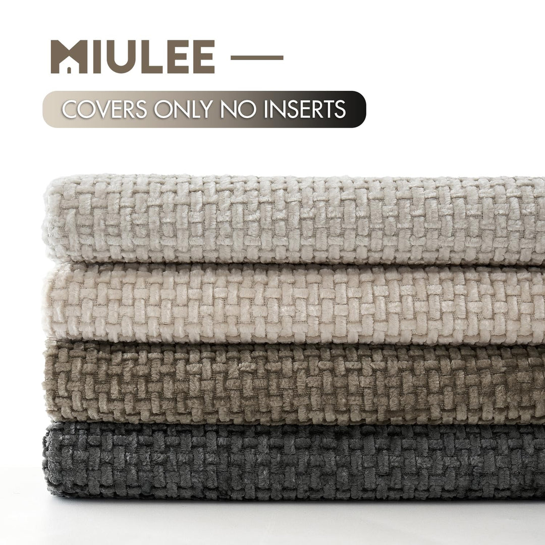 MIULEE Soft Decorative Chenille Pillow Covers Neutral 18x18 Pack of 4 