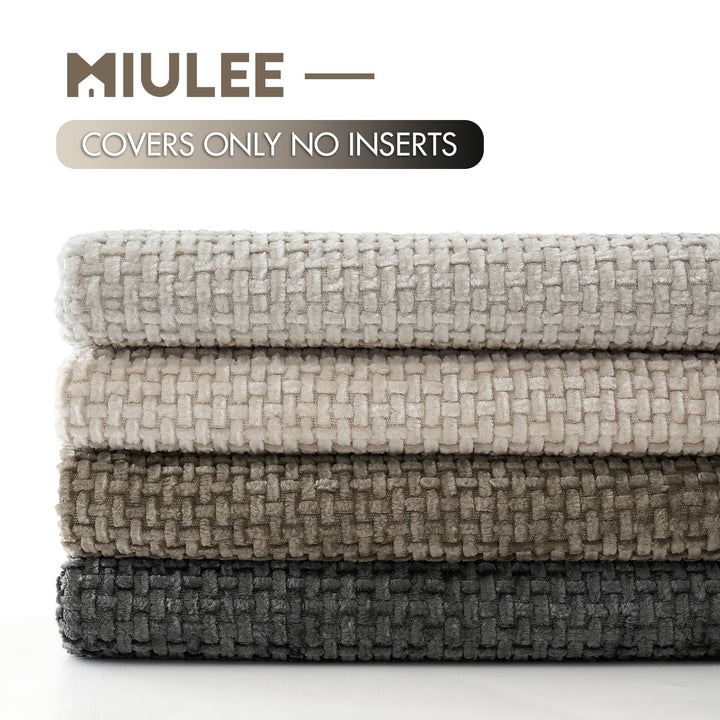 MIULEE Soft Decorative Chenille Pillow Covers Neutral 18x18 Pack of 4 