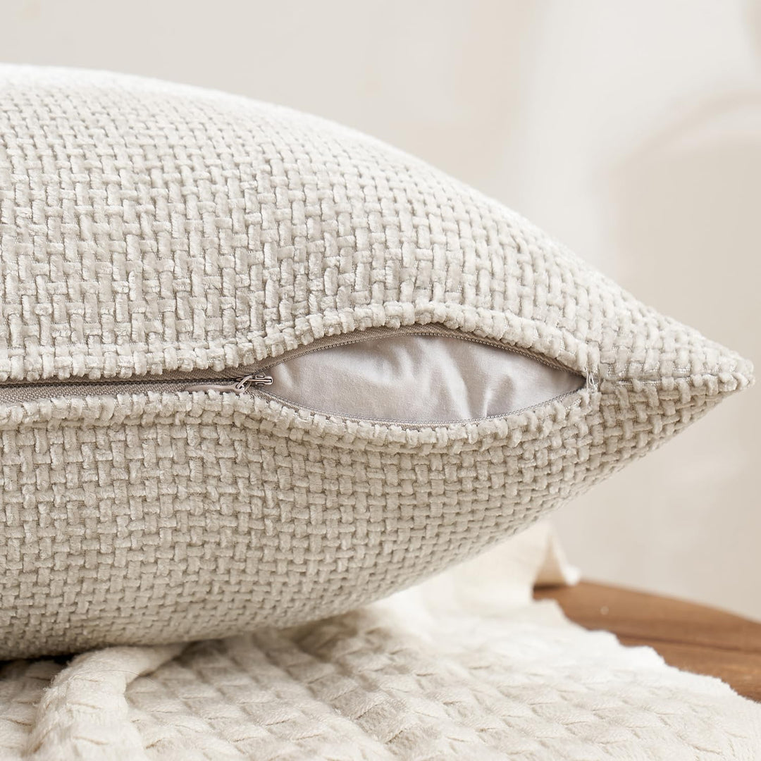 MIULEE Soft Decorative Chenille Pillow Covers Neutral 18x18 Pack of 4 