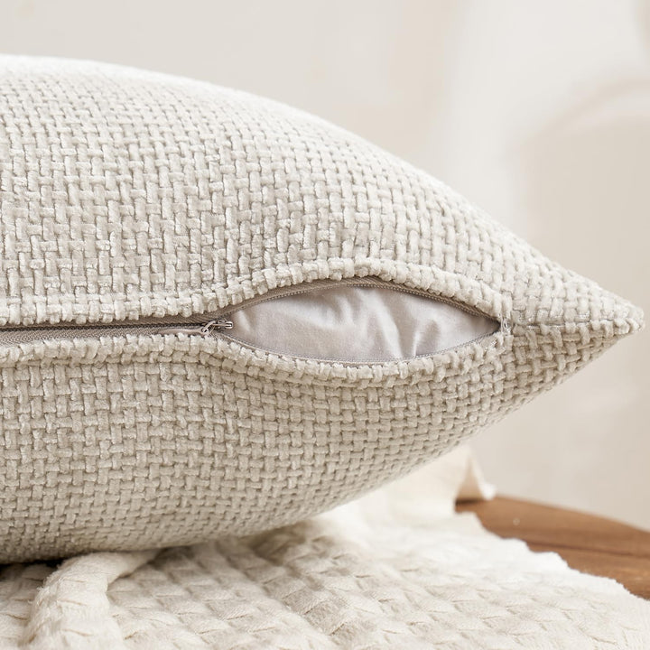 MIULEE Soft Decorative Chenille Pillow Covers Neutral 18x18 Pack of 4 