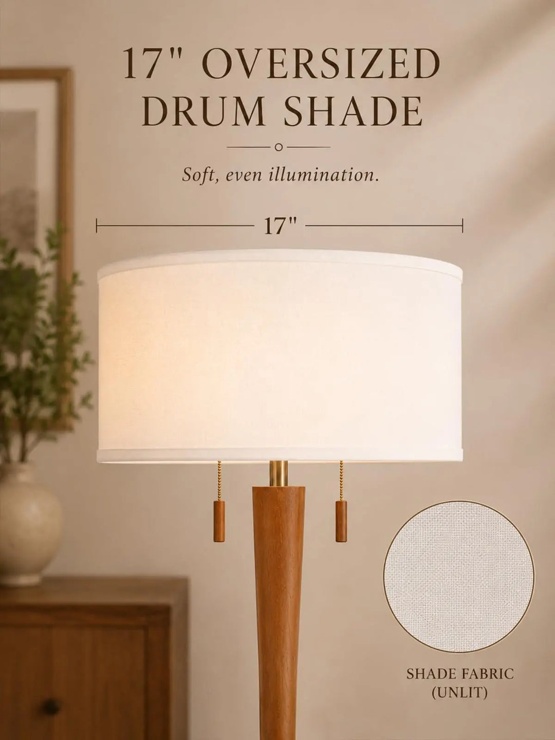 MOFFE Solid Wood Floor Lamp for Living Room, Pull Chains Standing Lamp