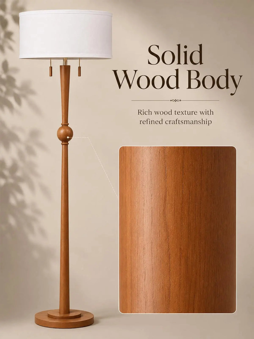 MOFFE Solid Wood Floor Lamp for Living Room, Pull Chains Standing Lamp